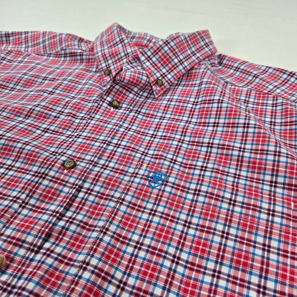 Ariat Pro Series Stretch Blaze Molten Red Plaid Western Button Up Shirt Size XL